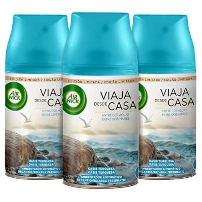 Imagen de Air Wick Freshmatic Pack de 3 Recambios Ambientador Spray Automático, Esencia para Casa con Aroma a Oasis Turquesa