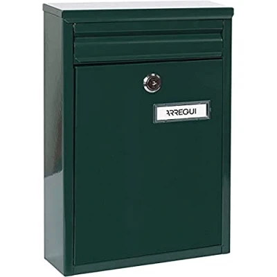 Imagen de ARREGUI Zaguán E5753 Buzón Exterior de Acero Tamaño S (Correo DIN A5) Pared Pequeño Correo con Boca Trasera Recogecartas Antilluvia Fácil Instalar Verde