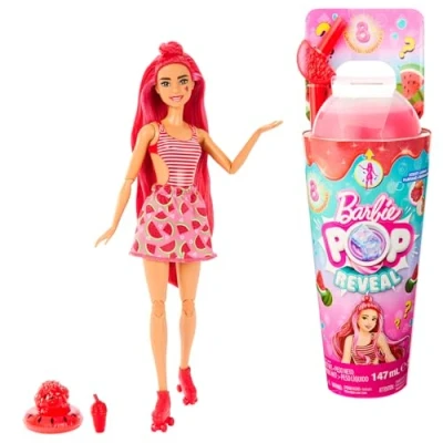 Imagen de Barbie Pop! Reveal Serie Frutas Sandía Muñeca Que Revela Sus Colores con Vaso, Incluye Ropa, Mascotas y Accesorios Sorpresa, Juguete +3 años (Mattel HNW43)