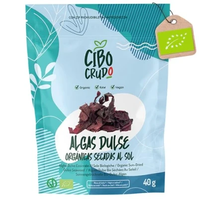 Imagen de Alga Dulse Ecológica 40g. Algas del Atlantico Secada al Sol Rica en Proteínas Vitaminas Yodo Hierro y Potasio.
