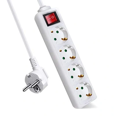 Imagen de EXTRASTAR Regleta Alargador con 4 Enchufes e Interruptor, Cable 5M, para el hogar, Oficina y Viajes, 16A, 250V, 3680W, Blanco