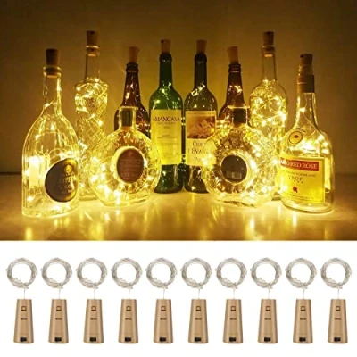 Imagen de Vicloon Luces para Botellas,10 Piezas 20 LEDs 2M Luz de Botella,Botellas Vino Cobre Alambre Guirnaldas Pilas,Luces Botellas Cristal,Luz Corcho Decorativa Mesa Navidad Boda DIY