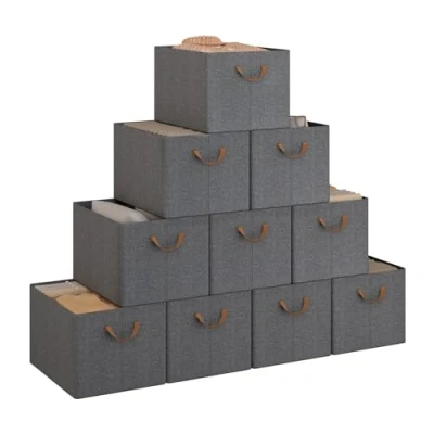 Imagen de WOLTU Juego de 10 Cajas Plegables,Cajas Almacenamiento Plegables, Organizadoras Tela con Asas, Almacenaje para Ropa y Juguetes en Armarios, Gris, 47x35x30 cm, ABB11gbn