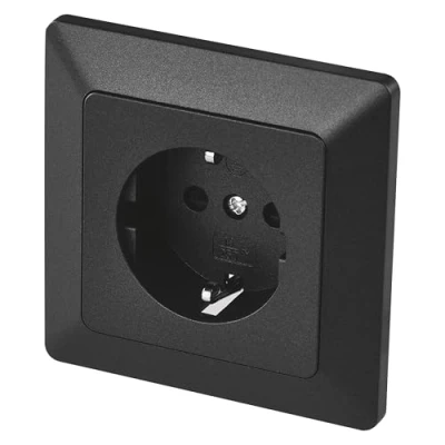 Imagen de EMOS enchufe Schuko con mayor protección táctil y contacto lateral de conexión A tierra para montaje empotrado, único incluido interior, 250 V /16 máx., negro, clase IP20