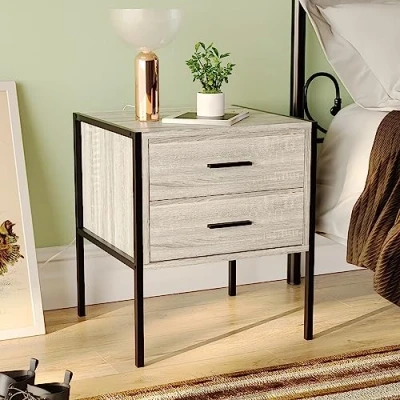 Imagen de Vida Designs Brooklyn Mesita de Noche, Madera, Gray, 2 Drawer