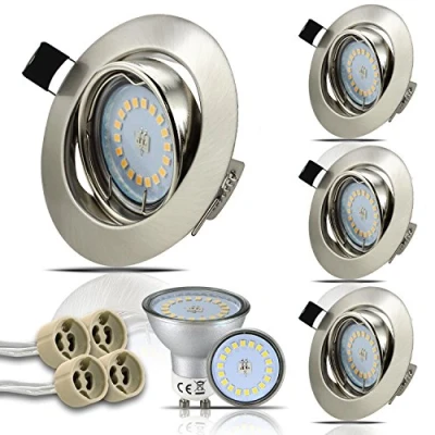 Imagen de HiBay Juego de 4 Focos LED Empotrables 230 V con Lámparas GU10 5 W Blanco Neutro, Techo Acero Inoxidable Cepillado 68 mm Para Cocina [Clase energética E]
