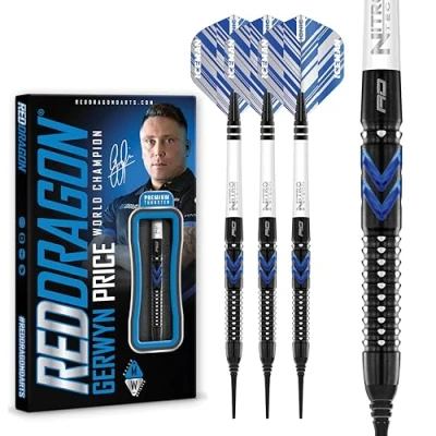 Imagen de RED DRAGON Gerwyn Price Blue Ice SE Softip 20 Gramos Juego de Dardos Profesionales tungsteno con vuelos y Ejes nitrotecnología (vástagos)