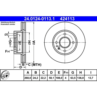 Imagen de ATE 24.0124 0113.1 Disco de freno 260,0 24,2 4 108,0 ventilado FORD: ESCORT 4, Sierra Mk2 Berlina, Hatchback