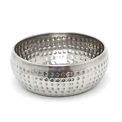Imagen de Carousel Home Tazón de cocina metal plateado con estilo 15 cm Plato redondo acero inoxidable detalles martillados Cuenco para aperitivos