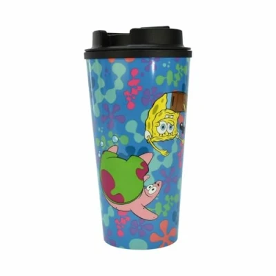 Imagen de SpongeBob Squarepants taza térmica de Bob Esponja, 450 ml, para beber con Esponja y Patricio, idea regalo los fans Fondo Bikini, artículo oficial