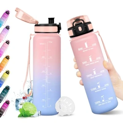 Imagen de KollyKolla Botella Agua Deportiva 500ml, Garrafa sin BPA, con Marca de Tiempo Filtro, Motivacional, Reutilizable, Cantimplora para Escuela, Oficina, Sport, Yoga, Gimnasio