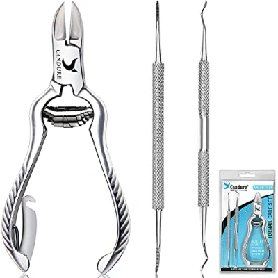 Imagen de CANDURE Pinzas cortaúñas para uñas espesas/cortaúñas, pedicura podólogo en bolsa de seguridad, 1 unidad Profesional Acero inoxidable Plateado