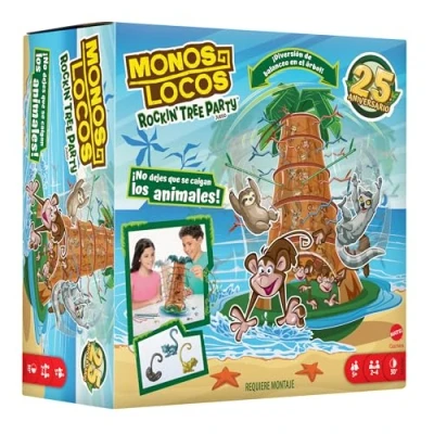 Imagen de Mattel Games Juego de mesa Monos Locos Rockin&#039; Tree Party, árbol con monos, lémures y perezosos, juguete +5 años (HTW65)