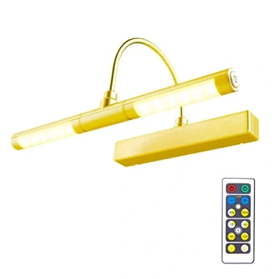 Imagen de BIGLIGHT Luz de Pintar Remota,Aplique Pared Baño,Luz Pantalla,Brazo Oscilante 180 Regulable Marco Luces para Interior Pintar,Luz LED cuadros y obras arte ORO