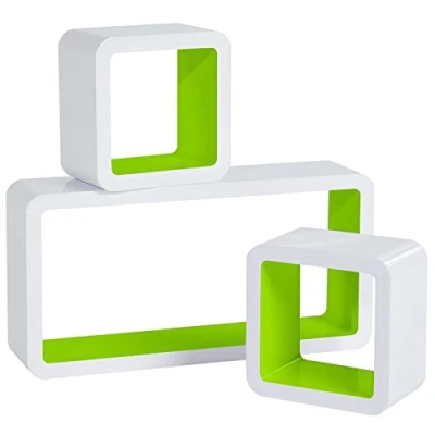 Imagen de WOLTU Estantería de Pared Cubo Conjunto 3 Estante Retro Colgantes CD Libreria Decorativo Baldas Flotante Verde/Blanco RG9229gn