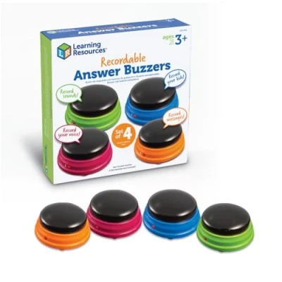 Imagen de Learning Resources LER3769 Botones de Respuesta grabables, Paquete 4 (el Embalaje Exterior Puede Variar), pulsadores colores, juegos infantiles, material profesor