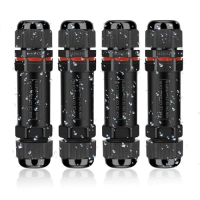 Imagen de Conectores de Cable Impermeables IP68, Caja Conexión Subterráneo 3 Pinos para Diámetros Ø3 12 mm, Distribución Impermeable Exterior, 4 Piezas Negras