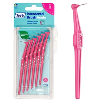 Imagen de Cepillo interdental TePe Angulado, rosa, 0,4 mm/ISO 0, 6 ud., limpieza interdental, eliminación de placa dental con espacios estrechos, garantiza unas encías fuertes