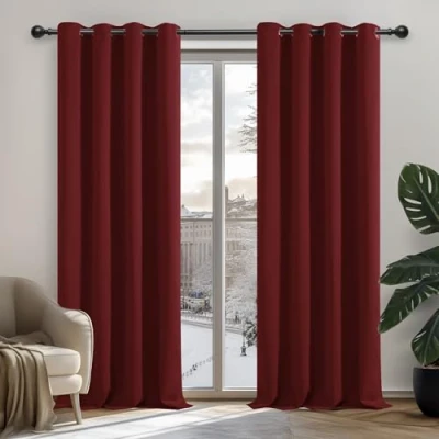 Imagen de Deconovo Cortinas Opacas con Aislamiento térmico y antifrío, para Dormitorio de niñas, diseño Moderno, Ojales, 107 x 214 cm (Ancho Alto), Color Rojo