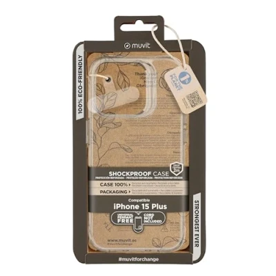 Imagen de Funda Muvit for Change Shockproof, Para iPhone 15 Plus, Resistente 2m, Materiales reciclables, Transparente