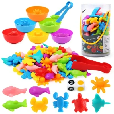 Imagen de LEADSTAR Montessori Juguetes Educativo, 56 PCS para niños Contar, Juegos con Cuenco, Pinzas, Educativos Clasificación Combinación de Colores 3 4 5 años