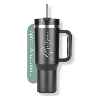Imagen de Milu Termico con Asa y Pajita 1200ml, Botella de Agua Acero Inoxidable Aislado, Taza térmica, Vaso viaje para café helado, 24h helado / 12h caliente 40oz (Grabado, 1200ml)