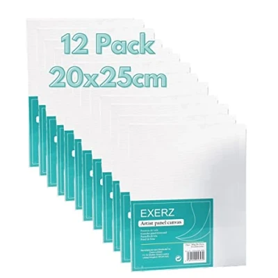 Imagen de Exerz 20x25cm Paneles de Lienzos 12 piezas para pintar cuadros 280GSM / 0,3 cm Espesor 100% Algodón/Blanco/Triple Preparado/Libre Acido/Hebra Media acrílicos &amp; óleo