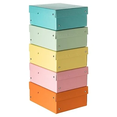 Imagen de FALKEN PureBox caja de almacenaje con tapa (5 unidades, 100 mm alto, DIN A5, cartón resistente, vegano, transporte, multiusos, 5 unidades)