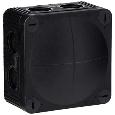 Imagen de Wiska Combi 308/5 caja de conexiones gris con 5 polos, impermeable, terminales rosca 4,0 mm² y 8 entradas cable autoselladas (IP66, 32A, largo 85 x ancho profundidad 51 mm).