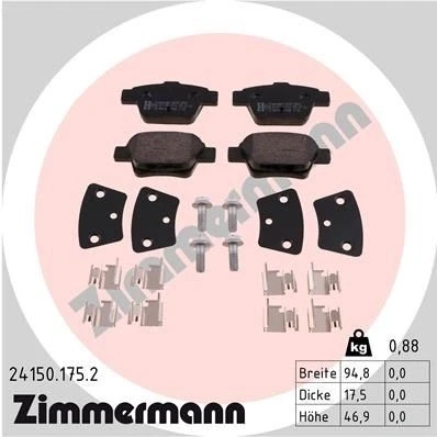 Imagen de ZIMMERMANN 24150.175.2 Juego de pastillas freno con tornillos Foto correspondiente a la entrega, muelle PEUGEOT: 207 Hatchback, 307 Hatchback