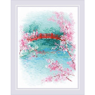 Imagen de Riolis Sakura. Puente Juego de Punto Cruz, algodón, Multicolor, 18 x 24 cm