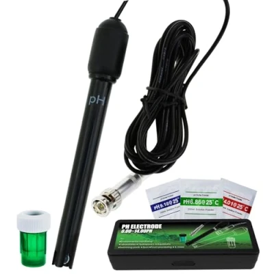 Imagen de Largo Cuerpo pH Electrodo con BNC Enchufe Sonda 300cm Cable 0 14pH para Metro, Controlador Dispositivo Económico Sensor