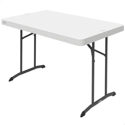 Imagen de LIFETIME 92211 Mesa Plegable Blanca, Tablero 122x76 cm, Altura 74 Polietileno Alta Densidad, Protección UV, Resistente al Agua, Patas Plegables metálicas, Uso Interior y Exterior