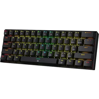 Imagen de Redragon K630 Dragonborn teclado para juegos RGB con cable 60%, mecánico compacto de 61 teclas interruptor marrón, soporte controlador profesional, color negro
