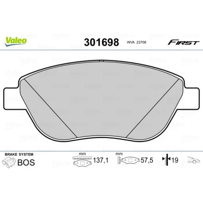 Imagen de VALEO 301698 Juego de pastillas freno FIRST Eje delantero excl. contacto avisador desgaste Chapa antichirridos FIAT: Doblo I Familiar