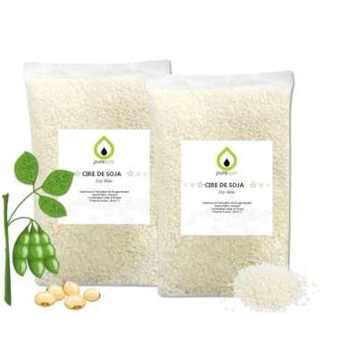 Imagen de PURESPA 2KG Cera de soja para velas ecológicas y cosméticas naturales en perlas.