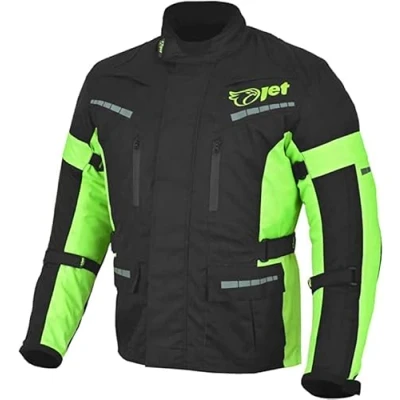 Imagen de Jet Chaqueta Moto Hombre Textil Impermeable con Armadura Gris Plateado (Negro Fluro, L)
