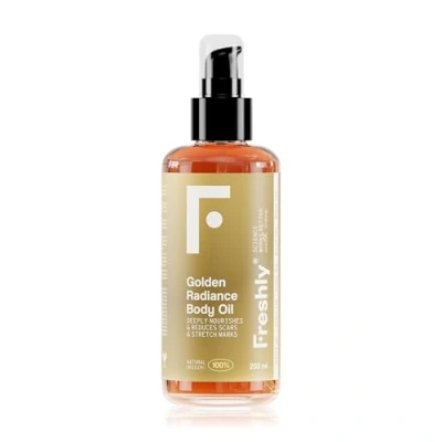 Imagen de Freshly Cosmetics Aceite corporal 100% natural nutre, reafirma y reduce estrías Golden radiance Body Oil. 200ml.