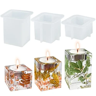 Imagen de 3 piezas molde silicona para velas, de fundición velas té, hormigón, resina epoxi portavelas cuadrado, tarro