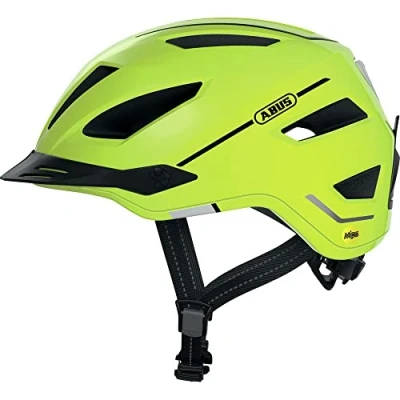 Imagen de ABUS casco city Pedelec 2.0 MIPS de bicicleta con luz trasera, visera, protector lluvia y protección contra impactos para hombre mujer Amarillo brillante, talla L
