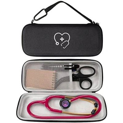 Imagen de Procase Funda de Goma EVA para Fonendoscopio, Estuche Dura Estetoscopio 3M Cardiology III Classic II Lightweight S.E Master Caja Fonendo con Asa Portátil Negro