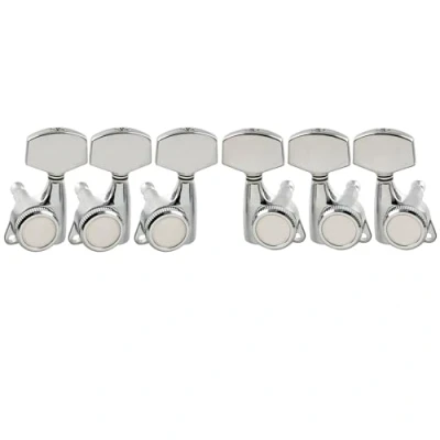 Imagen de Musiclily Pro 3L+3R Ratio 18:1 Sellado Guitarra Clavijeros Bloqueo Clavijas de Afinación con Botones Hexagonales Grandes Tornillo 45 Grados para Eléctrica/Acústica tipo LP SG, Cromado