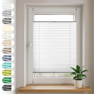 Imagen de Sonello Estor Cortina Plisada sin taladrar 60cm x 200cm Gris, Enrollable Plisado para Puerta y Ventana persianas protección de la intimidad Solar estores palisados