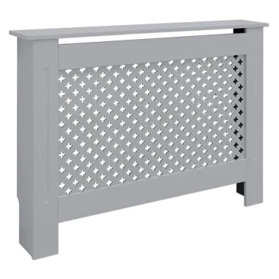 Imagen de ECD Germany Cubierta del Radiador 112x19x82cm MDF Gris Lacado Revestimiento Protector Moderno de Calefacción Patrón Panal Superficie Estantería Útil Madera para Sala Estar Dormitorio