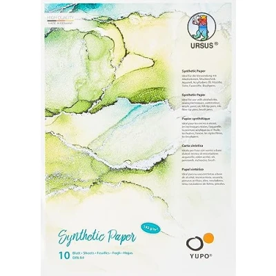 Imagen de Ursus Yupo Paper, 192 g, DIN A4, 10 Hojas, Superficie sintética, Lisa, desgarro y al Agua, luz UV, Extremadamente Resistente, 100% reciclable, versátil, Papel, Blanco