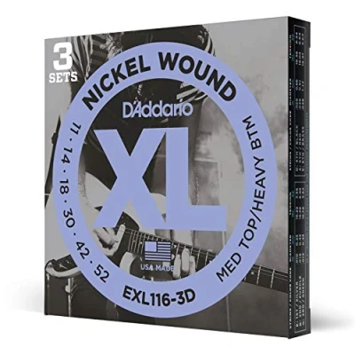 Imagen de D&#039;Addario EXL116 3D Nickel Wound Electric Guitar Strings, Medium Top/Heavy Bottom, 11 52, 3 Sets