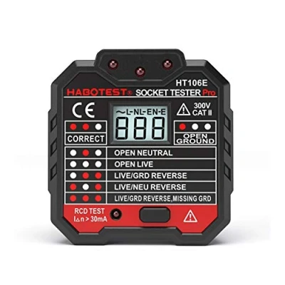 Imagen de amropi Eléctrico Enchufe Ensayador con Voltaje Contraluz LCD Monitor Avanzado RCD Pruebas EU Plug(1 Ensayador)