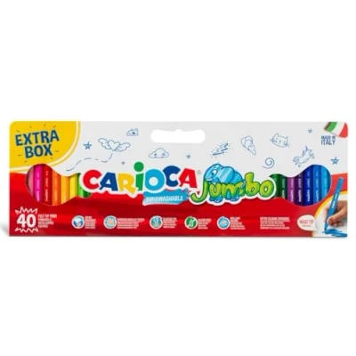 Imagen de CARIOCA rotuladores Jumbo Punta Gruesa Pack Maxi de 1/2 Metro con 40 Superlavables y Gran Cobertura Cuerpo octogonal Colores Surtidos Ø 6 mm pieza