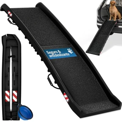 Imagen de CADOCA® Rampa para Perros Coche Maleteros Escalones Plegable Capacidad 90 KG Compacta 156x40cm Ligera Antideslizante