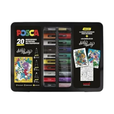 Imagen de POSCA UNI BALL Maleta Metálica Estuche Set de Rotuladores 20 Piezas Unidades Surtidas